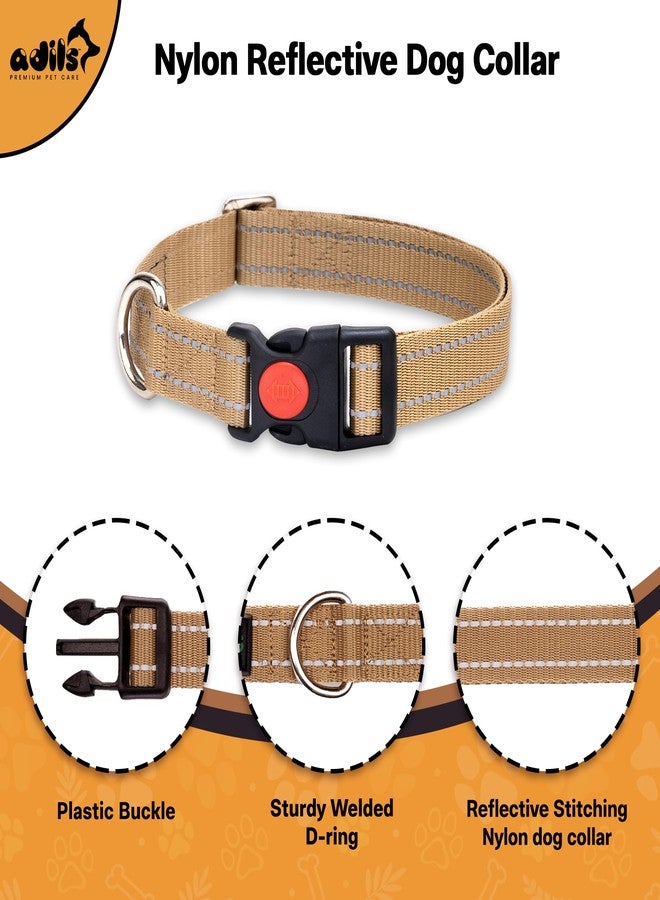 ADIL'S Adil’S Nylon Reflective Dog Collar 1in Width with Quick Release Strong Plastic Lock Buckle - Suitable for Small, Medium & Large Dogs, Size: M & L, Beige & Maroon (M, Beige) - Image 3
